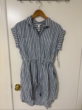 Marshalls Blue and White Striped Button-Front Shirt Dress